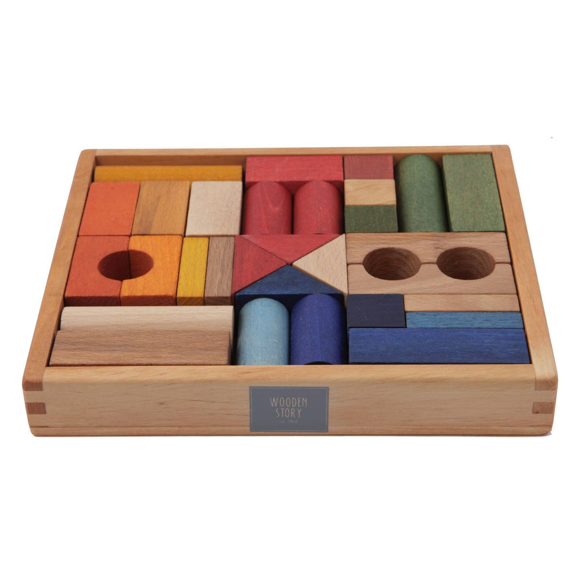 Wooden Story Rainbow Blocks in Tray - 30pcs