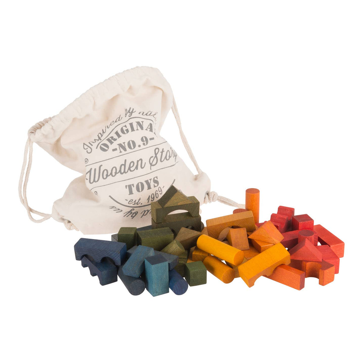 Wooden Story Rainbow Blocks in Sack - 100pcs